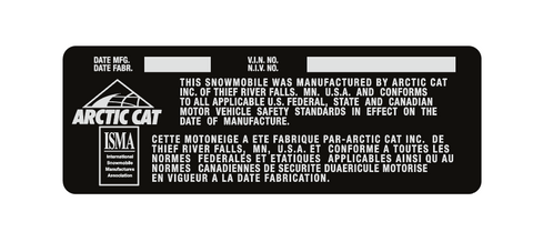 1997 Arctic Cat ZR Number Plate VIN Decal – The Sled Printer