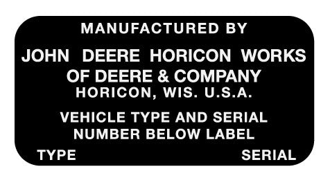 John Deere 1972 400 Serial Number Decal