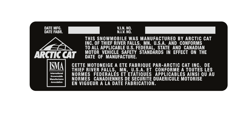 1997 Arctic Cat ZR Number Plate VIN Decal – The Sled Printer 1997 Arctic Cat ZR Number Plate VIN Decal – The Sled Printer