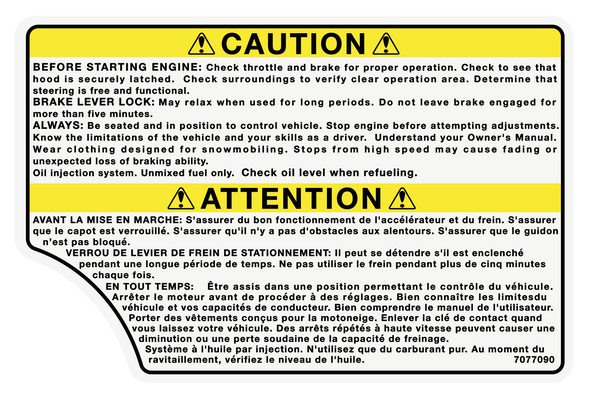 1998 Polaris 600 XC Caution / Attention Decal