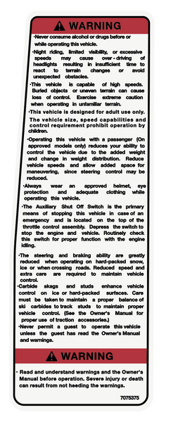 1998 Polaris 600 Warning Decal