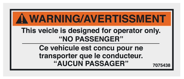 1995 Polaris XCR 600 Warning / Avertissment Decal