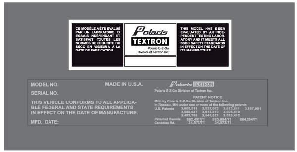 1980 Polaris Textron & Model Number Decals