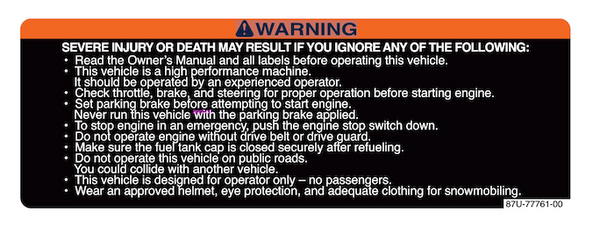 1991 Yamaha SRV Warning Decal