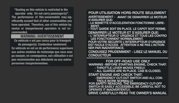 1986 Formula Plus Ski-Doo Warning & Off-Road Decals