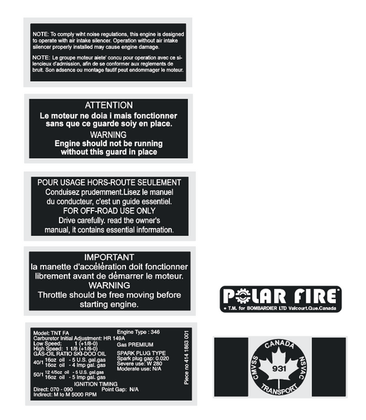 1970's Ski Doo Assorted Warning Decals