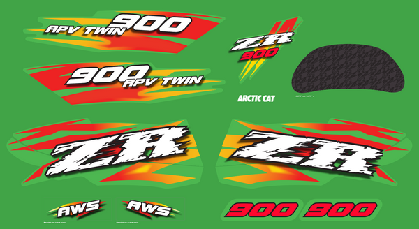 Arctic Cat 2003 ZR 900 Hood & Trailing Arm Decals (Green Edition)