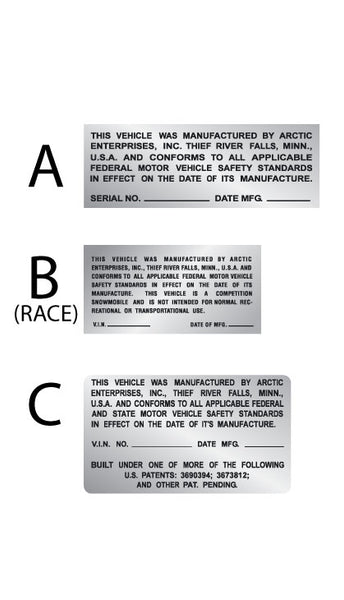 Arctic Cat Serial VIN Number Decal