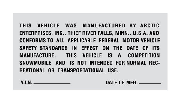 Arctic Cat 1977 Z Manufacture Plate Decal